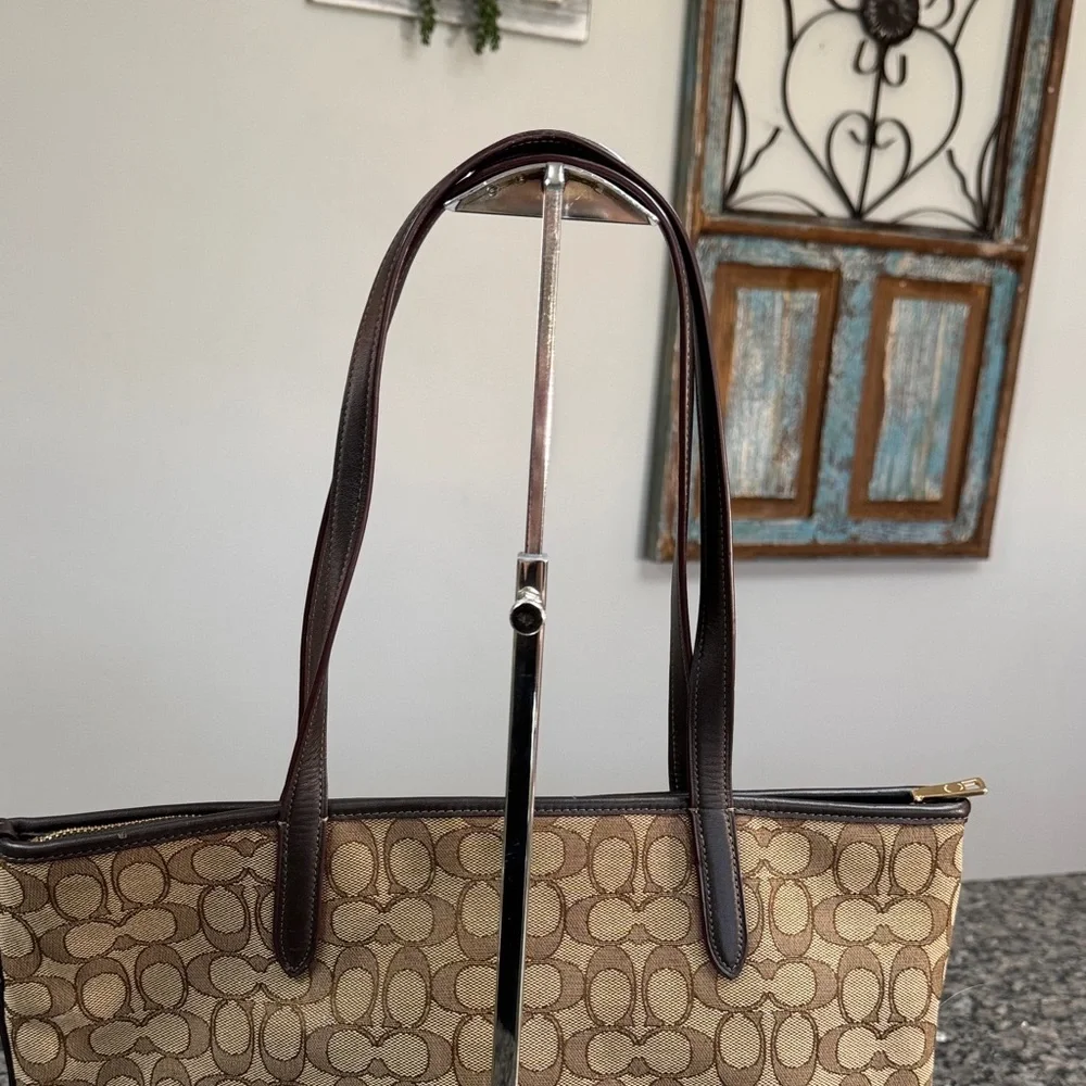 Coach Brown Signature Canvas Tote with Dark Brown Trim EUC